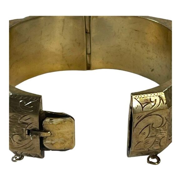 Siam Sterling Silver Hinged Bangle Bracelet VTG Octagon Floral Etched Art Deco - Picture 5 of 10